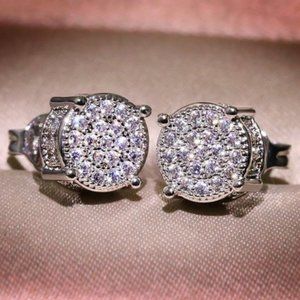 *18K White Gold Diamond All Around Stud Earrings